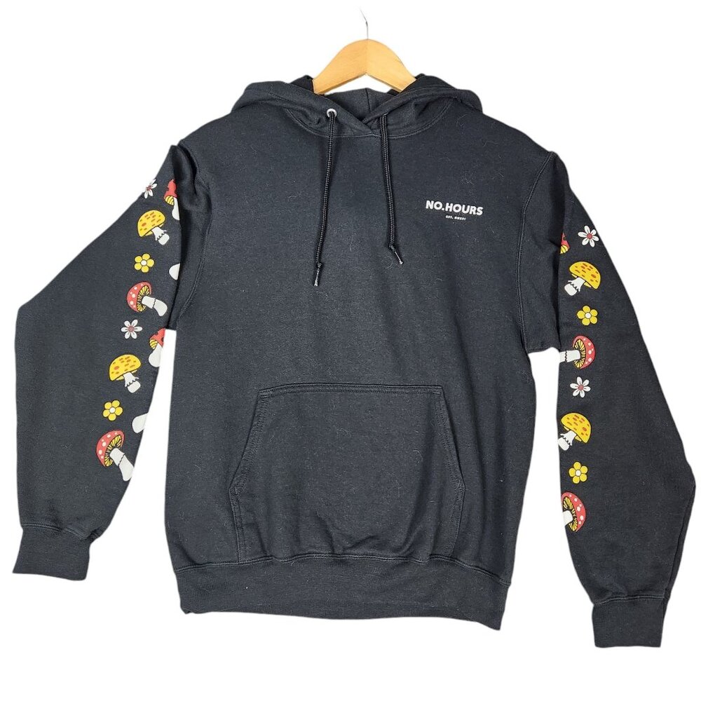 No.Hours Black Hoodie With Mushroom & Flower Sleeve Design